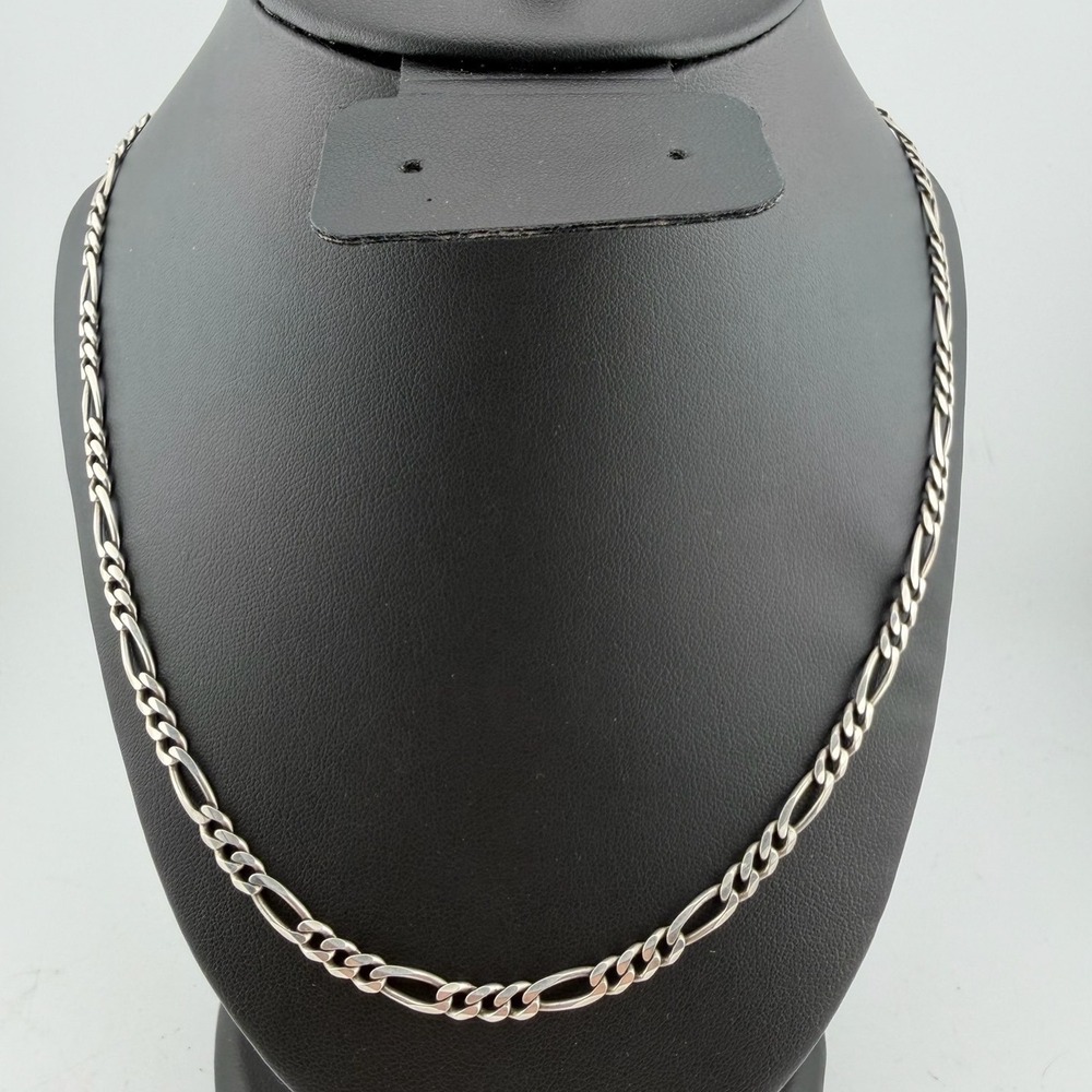 20in Silver Figaro Link Chain Necklace 925 Italy